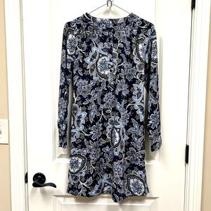 NWOT LOFT Blue Floral Long Sleeve Dress, XS